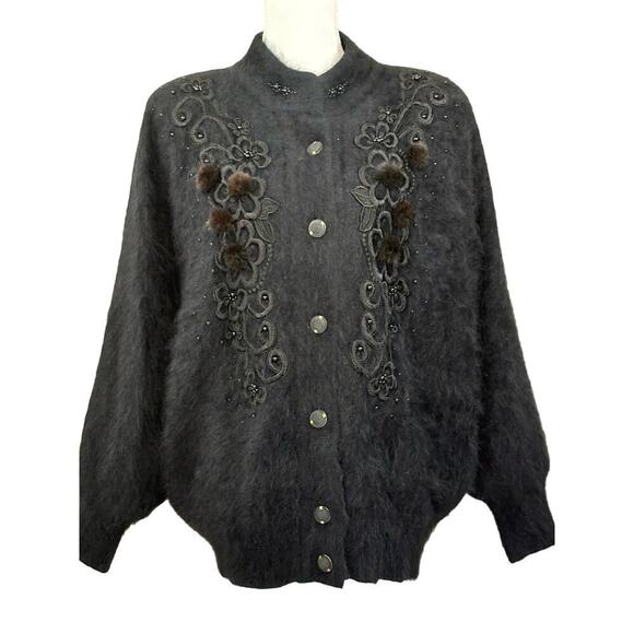 Carina Jackets & Blazers - Carina embroidered beaded angora jacket, black, medium, rich girl, vintage
